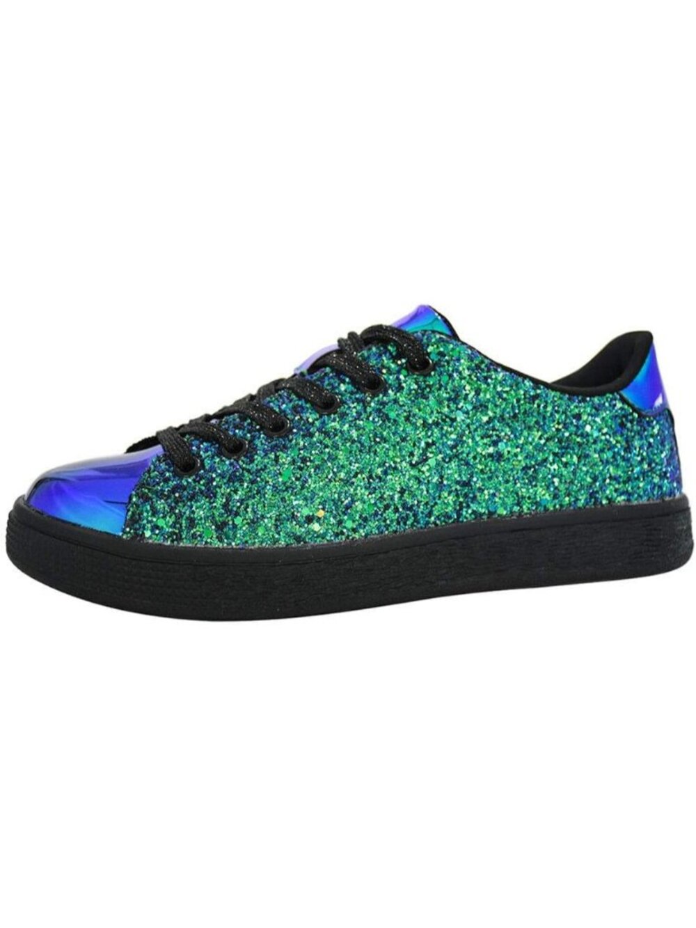 Women's Green Hologram Bling Shiny Sparkle Bedazzled Fashion Sneaker for Walking